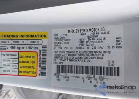 2021 Ford Bronco Sport Big Bend z USA, uszkodzony, nr VIN 3FMCR9B60MRA18766